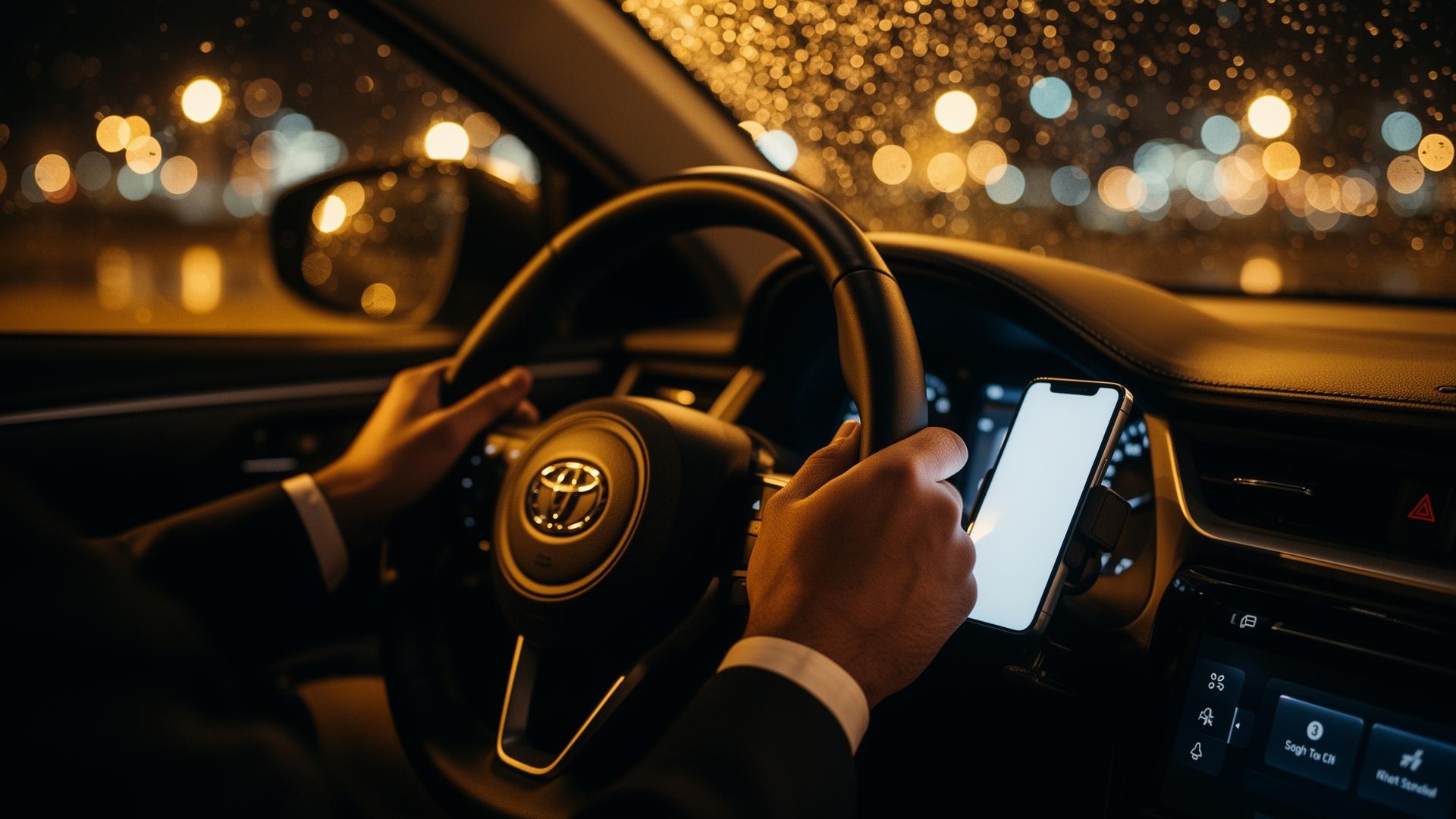 Rideshare driver at night
